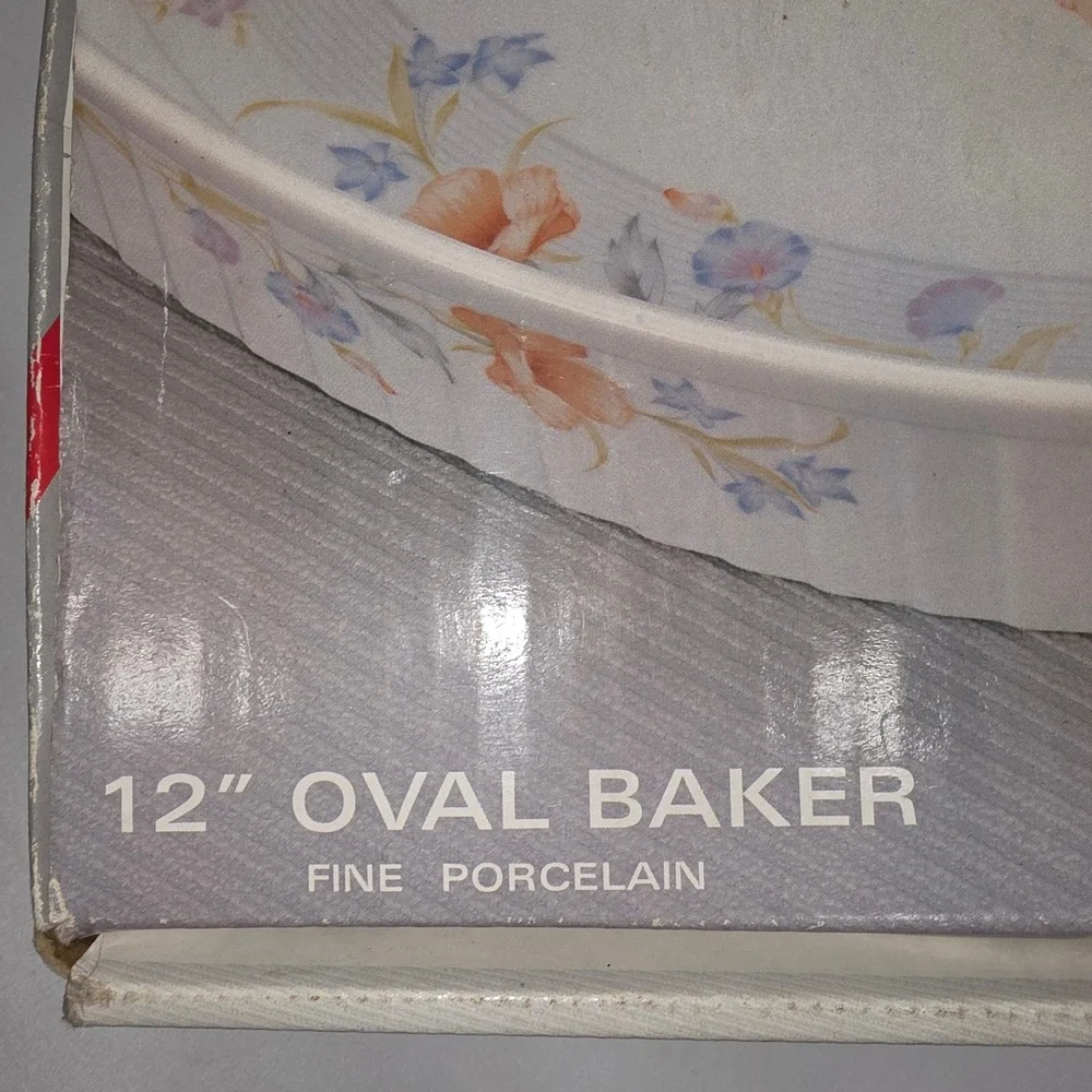 American Limoges Flowers 12 Inch Oval Baker Fine Porcelain Floral Casserole Dish